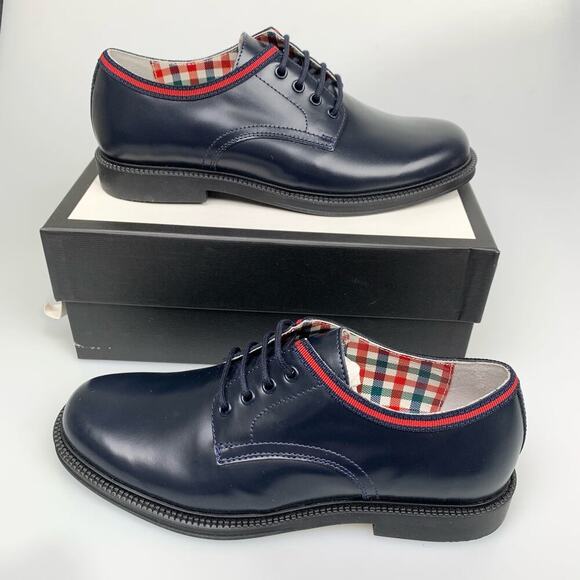 NIB Gucci kids leather shoes with web Midnight Blue Size 33 - Picture 10 of 12